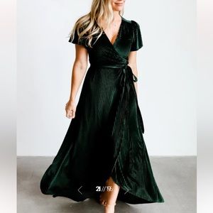 Baltic Born Andi Ribbed Velvet Wrap Dress in Emerald